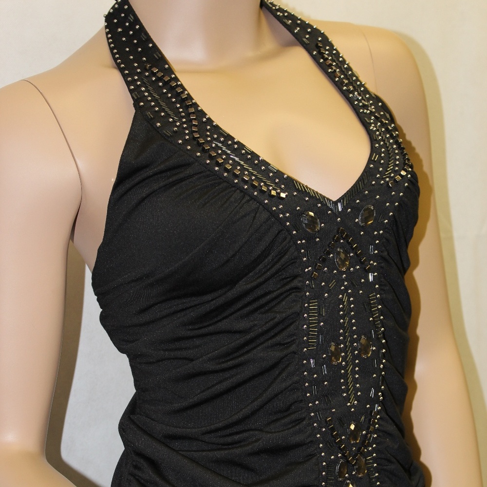 Maxinne Mode Black Beaded Halter Top